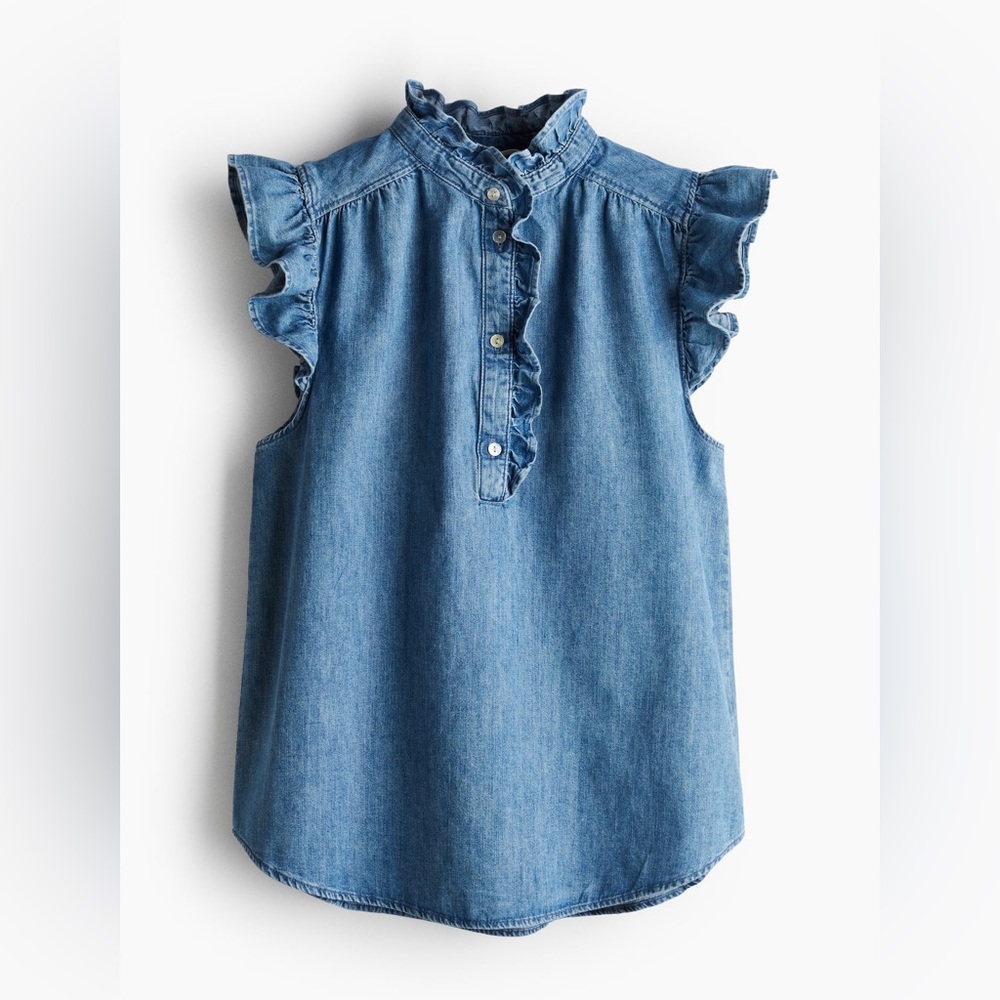 H&M Blue Sleeveless Blouse with Flutter Collar & Sleeves